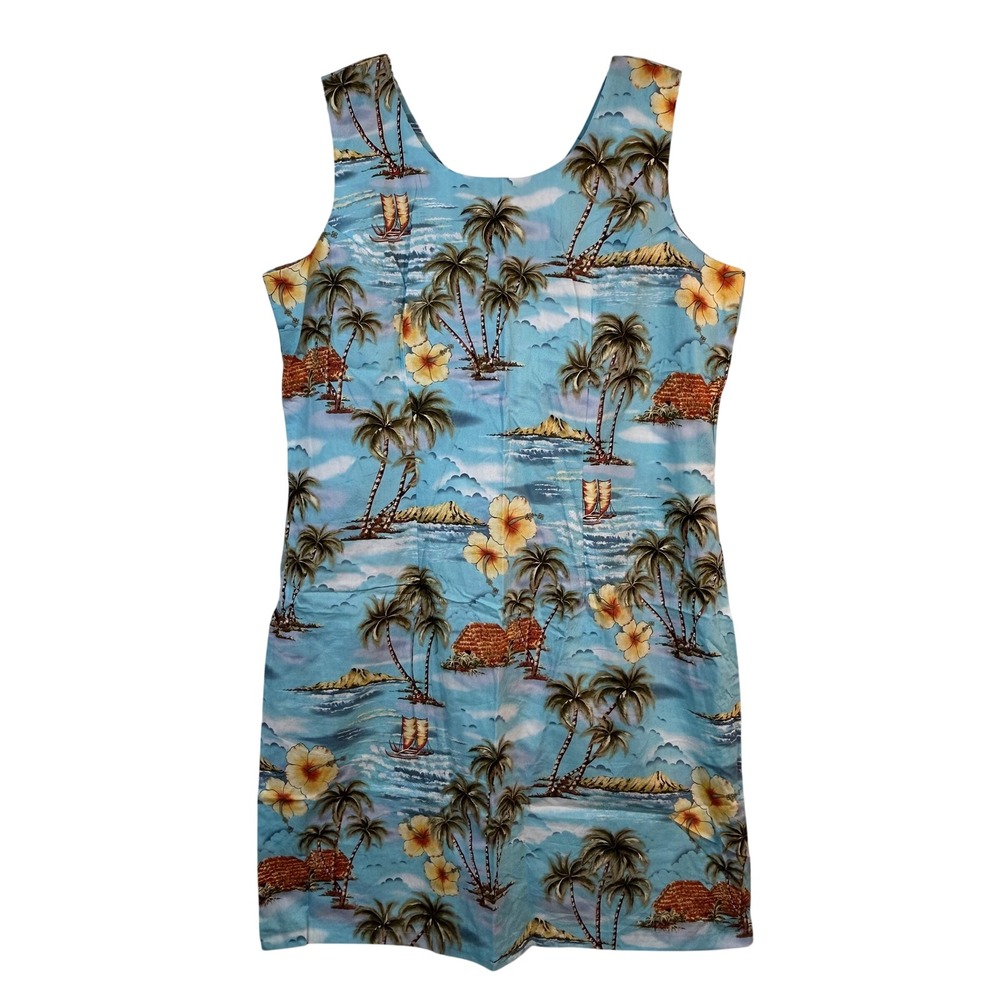 KY'S Made in Hawaii Blue Tropical Scenic Cotton Shift Dress Womens 2XL